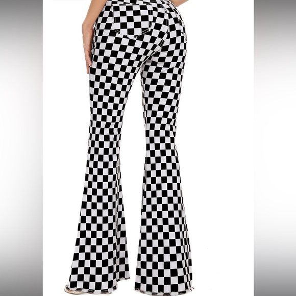 Source Unknown Denim - Black & White Checkered Flare Pants Size 12